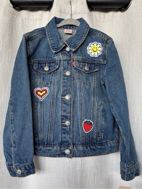 Levi's Kids Blue Denim Jacket with Daisy, Heart & Strawberry Patches